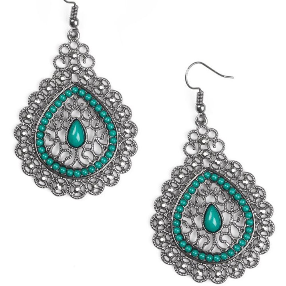 SALE! Boho Carnival Courtesan Green Earrings - Picture 2 of 4
